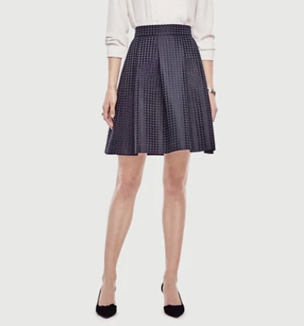 NWT Ann Taylor Navy Blue Textured Dot Pleated Skirt 10